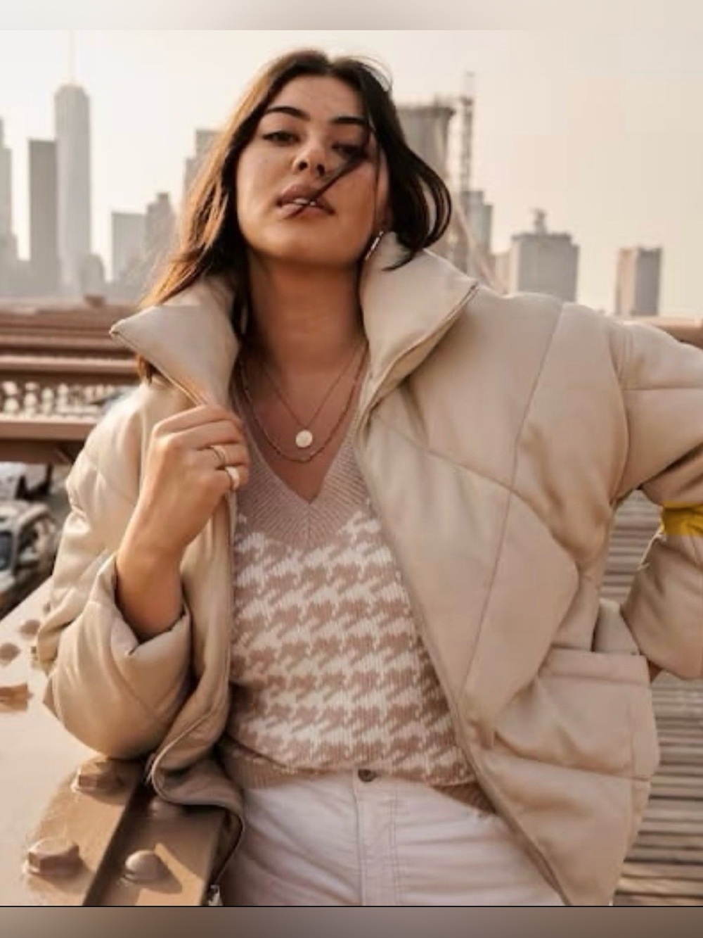 ABERCROMBIE & FITCH VEGAN LEATHER DIAMOND PUFFER COAT